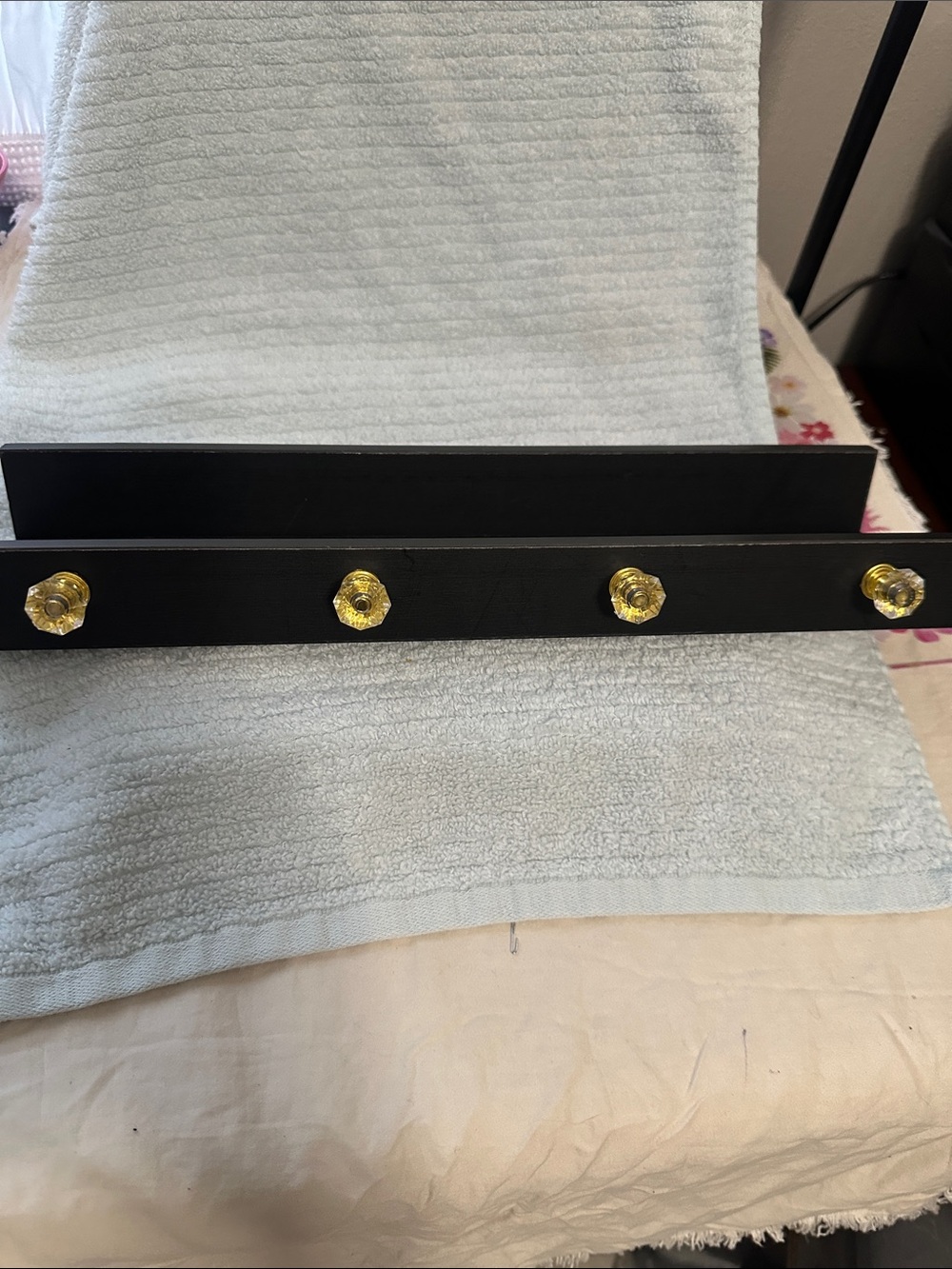 Black Wooden Wall Shelf  with Gold Knobs - New